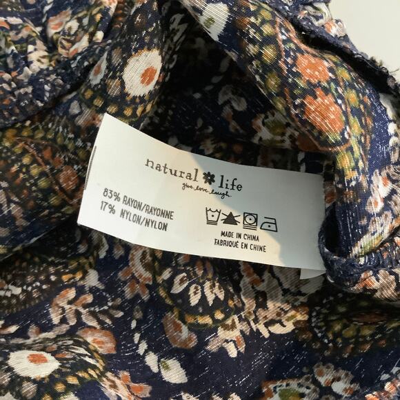 Natural Life Heidi Navy Brown Paisley Mini Dress 3/4 Sleeves Medium - Picture 9 of 9